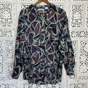 Peter Et. Jon 100% Silk Abstract Long Sleeve Button Down Shirt Sz Medium